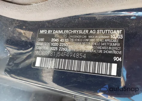 2004 Mercedes-Benz C 240 4Matic из США, поврежденный, VIN WDBRF81J54F494854